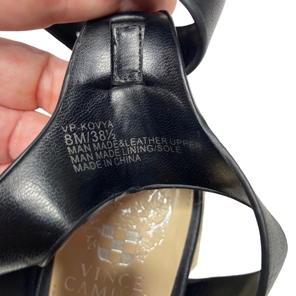 VINCE CAMUTO Kovya Leather Sandals Laser Cutout Espadrille Black Womens 8M - Picture 9 of 9